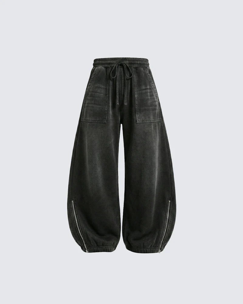 LOW SATURATION-Spring New Washed Zip Hem Sweatpants