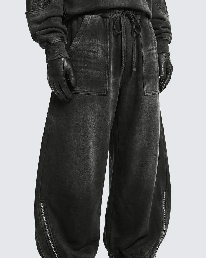 LOW SATURATION-Spring New Washed Zip Hem Sweatpants