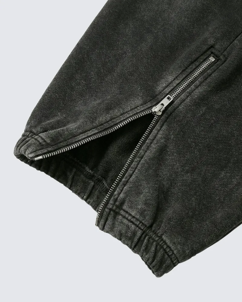 LOW SATURATION-Spring New Washed Zip Hem Sweatpants