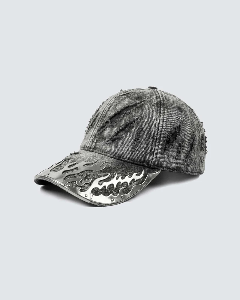KIIKIO-Post-Apocalyptic Flame Metal Denim Cap