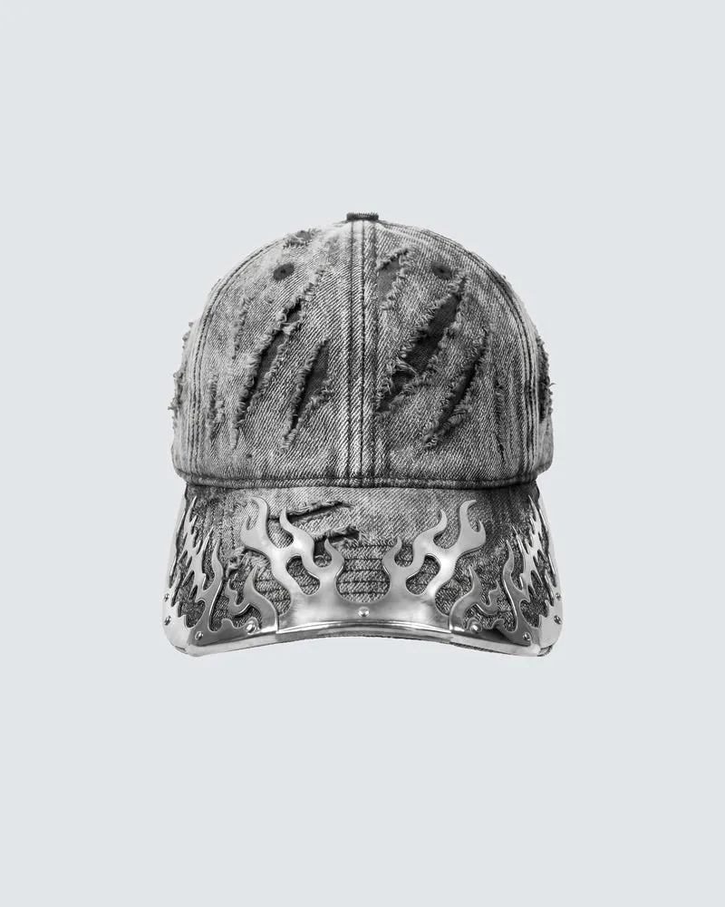 KIIKIO-Post-Apocalyptic Flame Metal Denim Cap