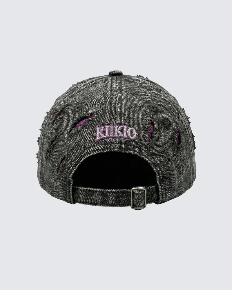 KIIKIO-Wasteland Flame-Metal Distressed Denim Cap