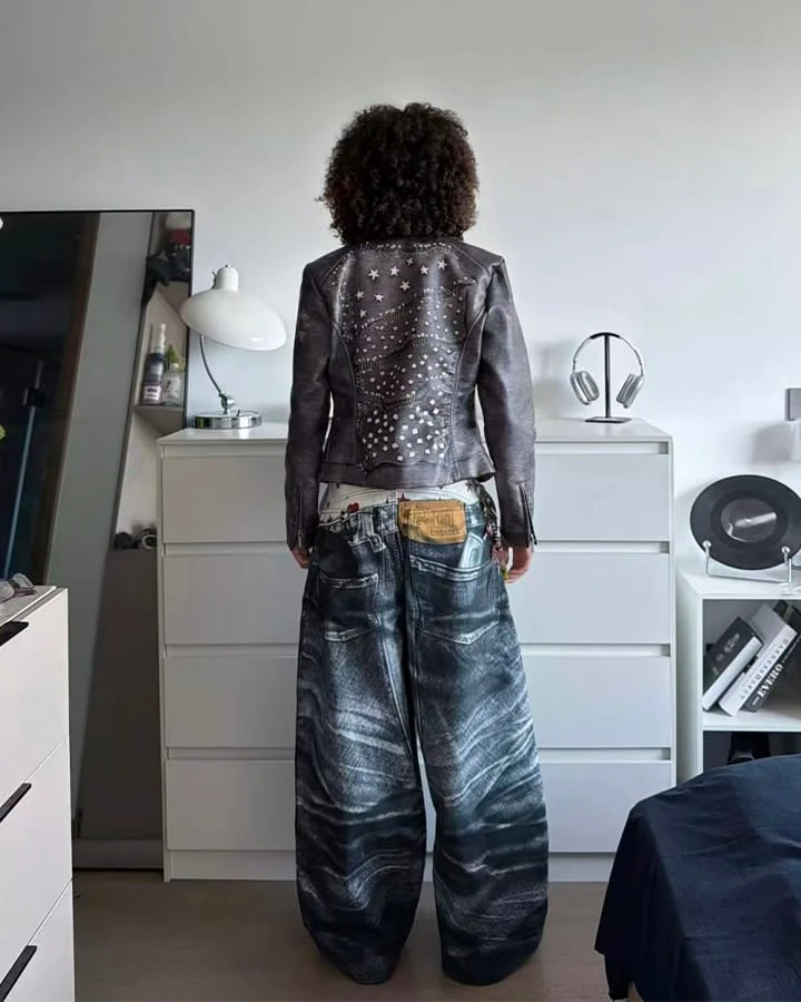 Print Denim Illusion Wide-Leg Pants