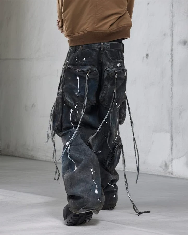 Paint Splatter Cargo Wide Leg Denim Pants