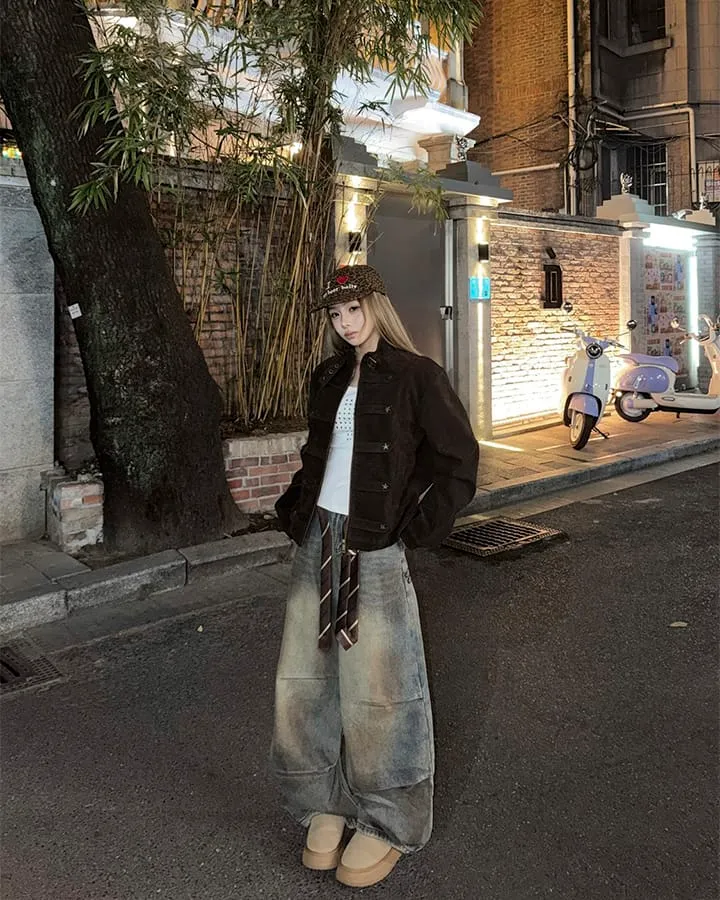 Tie Detail Wide Leg Denim Pants