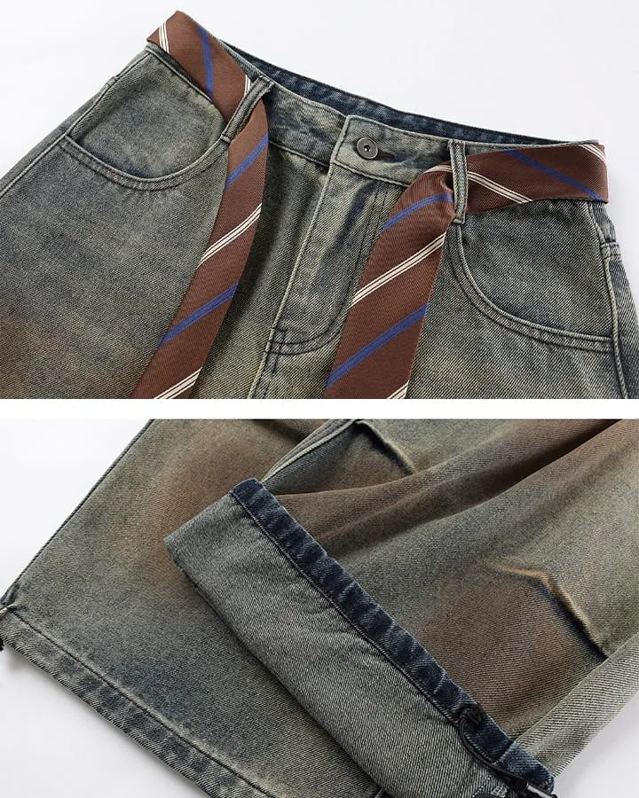 Tie Detail Wide Leg Denim Pants