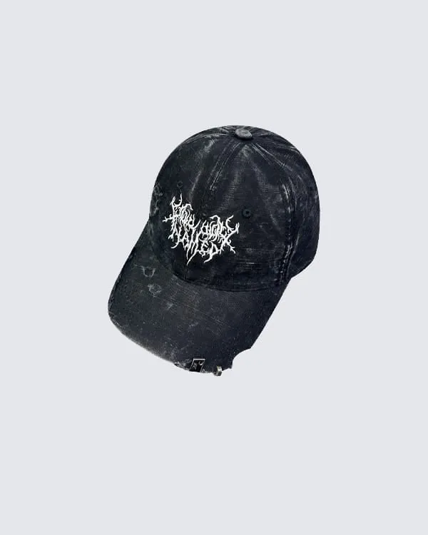 Distressed Flame Embroidery Studded Baseball Cap