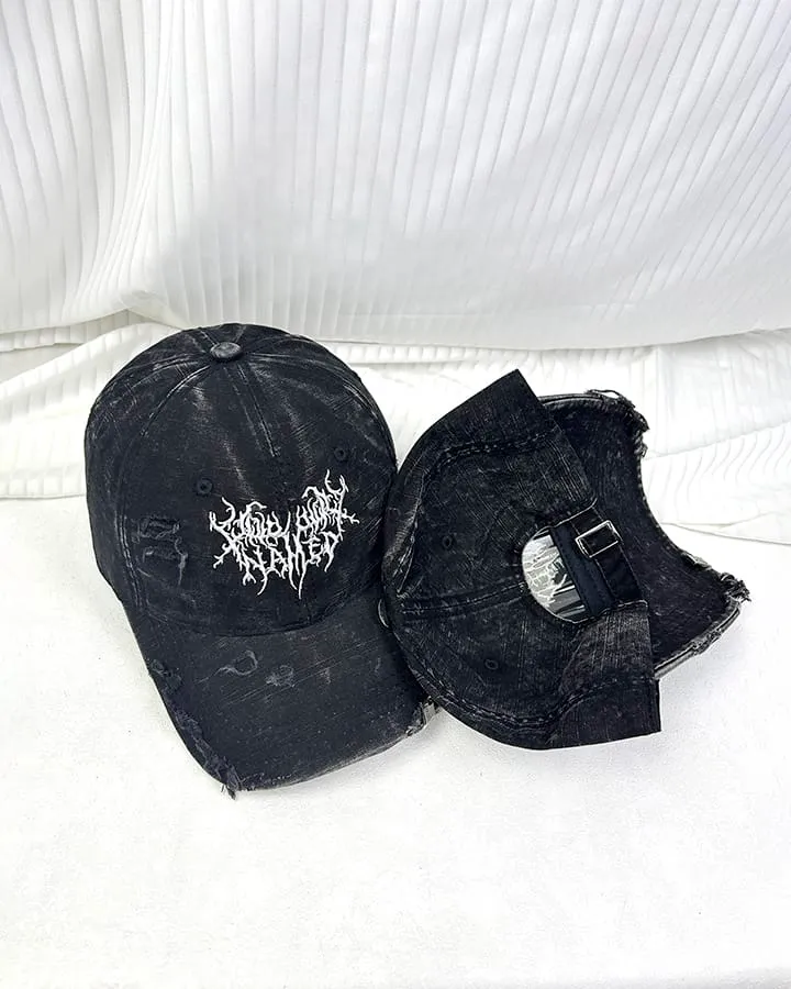 Distressed Flame Embroidery Studded Baseball Cap