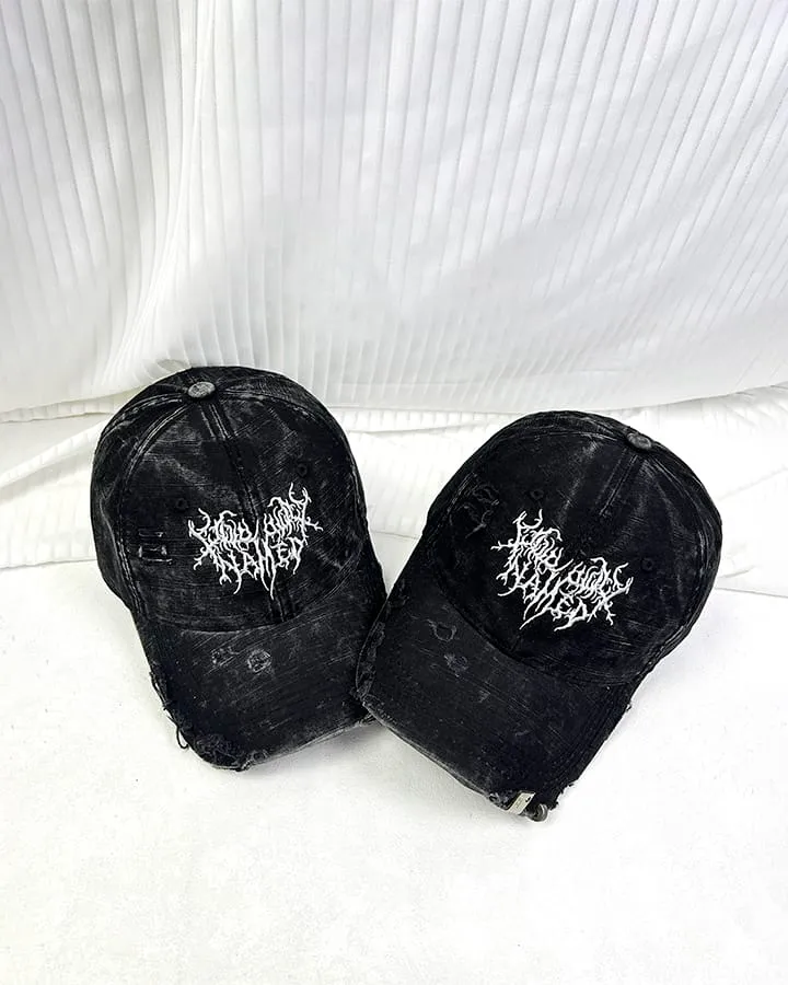 Distressed Flame Embroidery Studded Baseball Cap