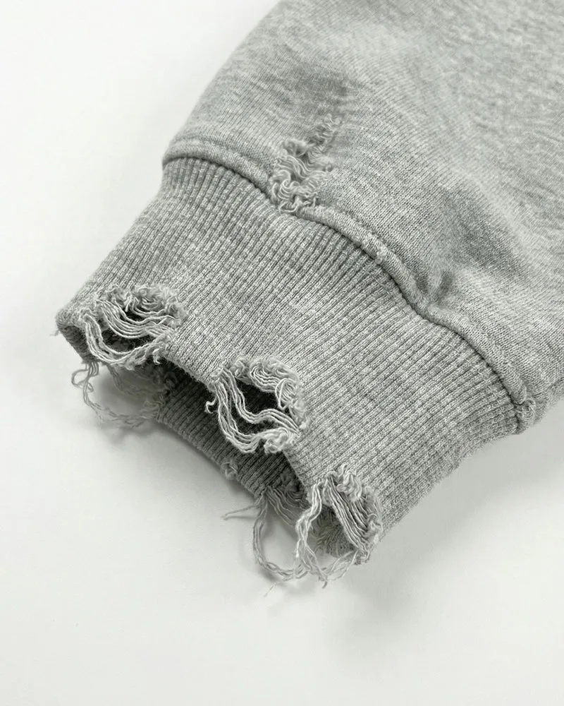LOW SATURATION-Distressed Cropped Zip-Up Hoodie