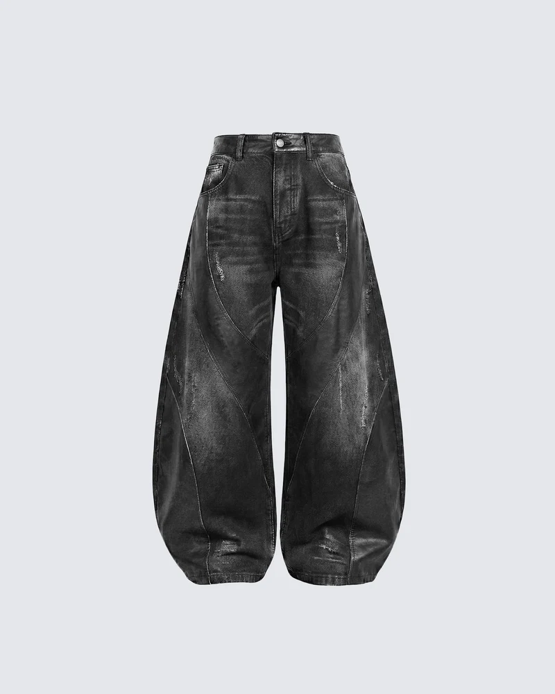LOW SATURATION-Washed Wide-Leg Denim Pants