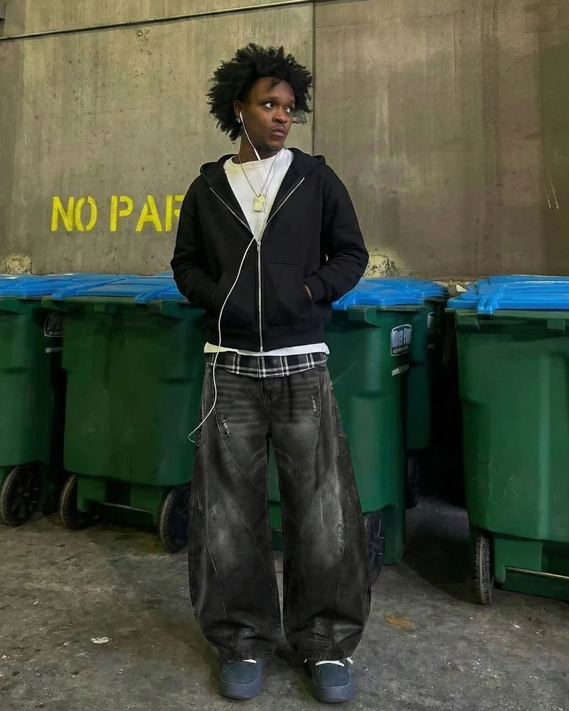 LOW SATURATION-Washed Wide-Leg Denim Pants