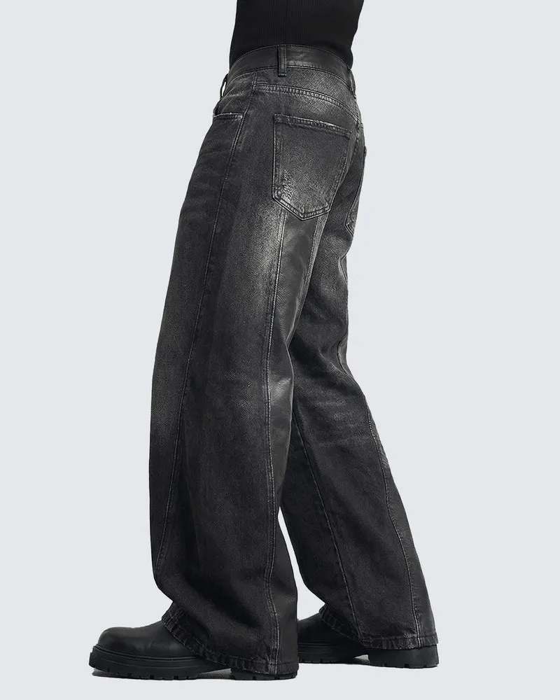 LOW SATURATION-Washed Wide-Leg Denim Pants