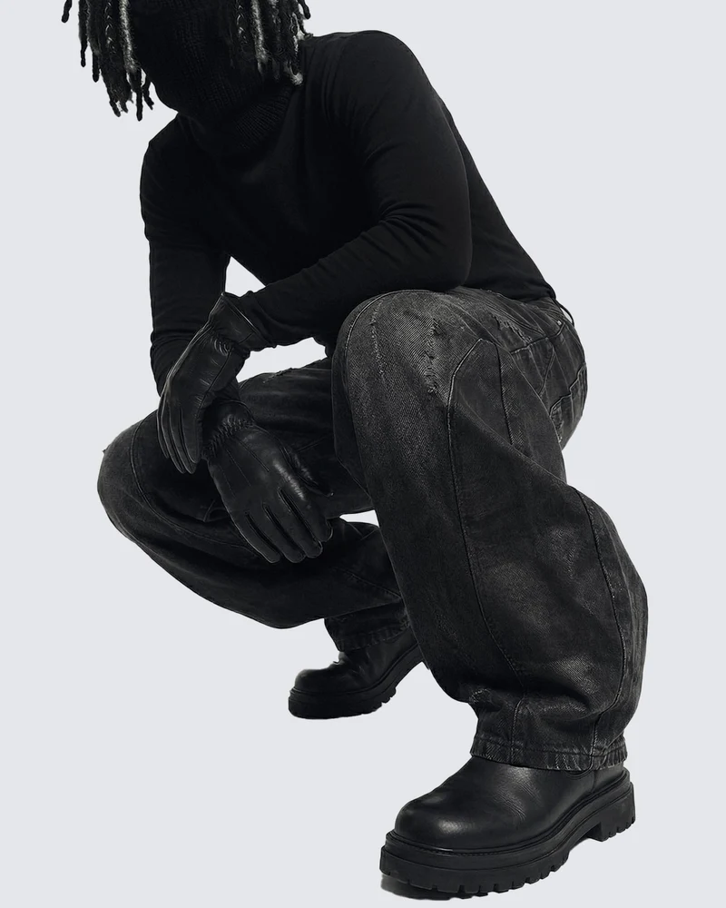LOW SATURATION-Washed Wide-Leg Denim Pants