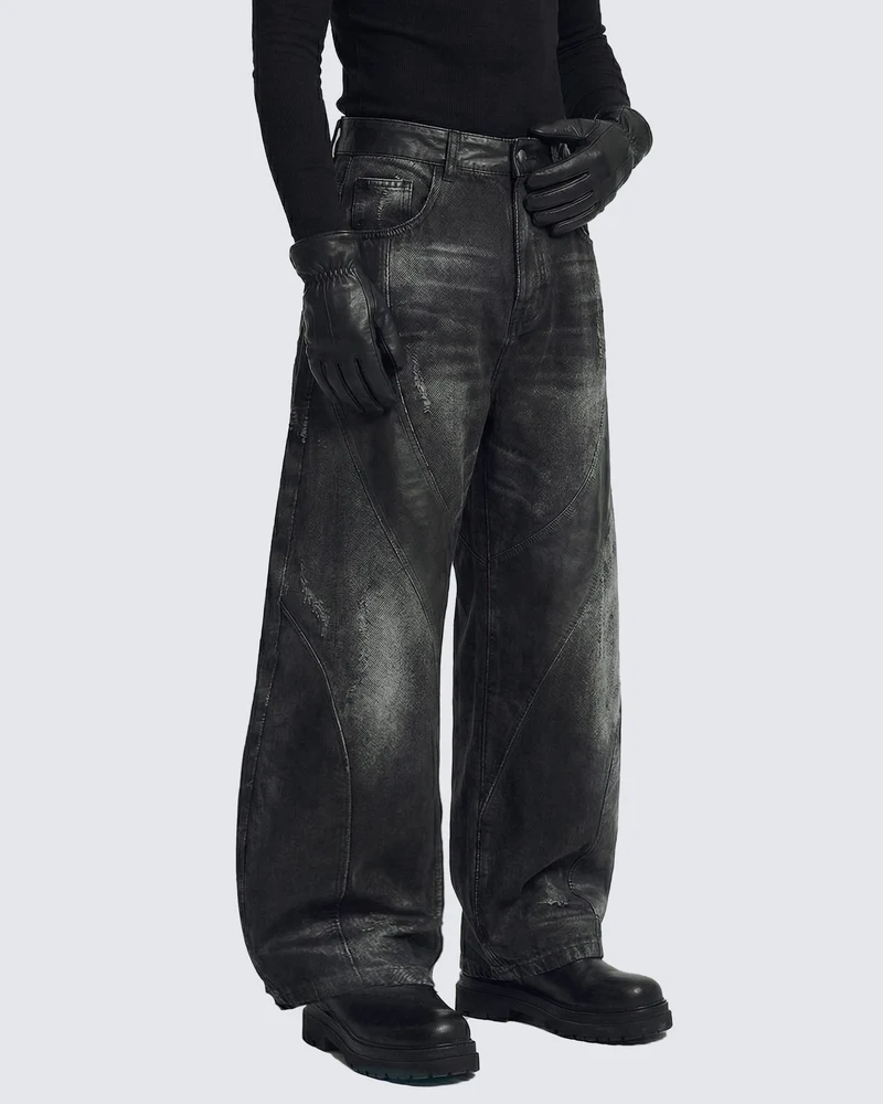 LOW SATURATION-Washed Wide-Leg Denim Pants