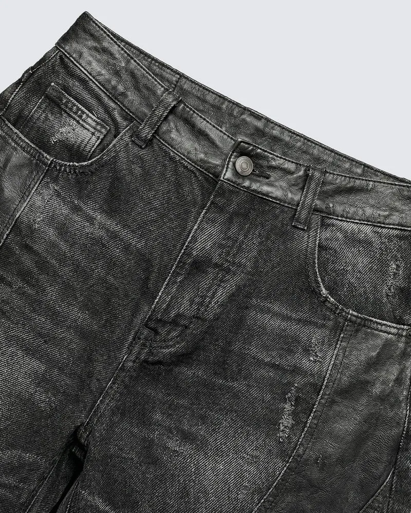 LOW SATURATION-Washed Wide-Leg Denim Pants