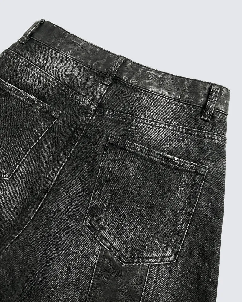 LOW SATURATION-Washed Wide-Leg Denim Pants