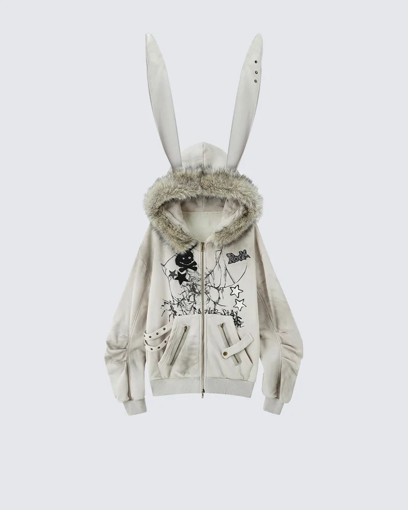 Vintage Bunny Hood Fleece Hoodie