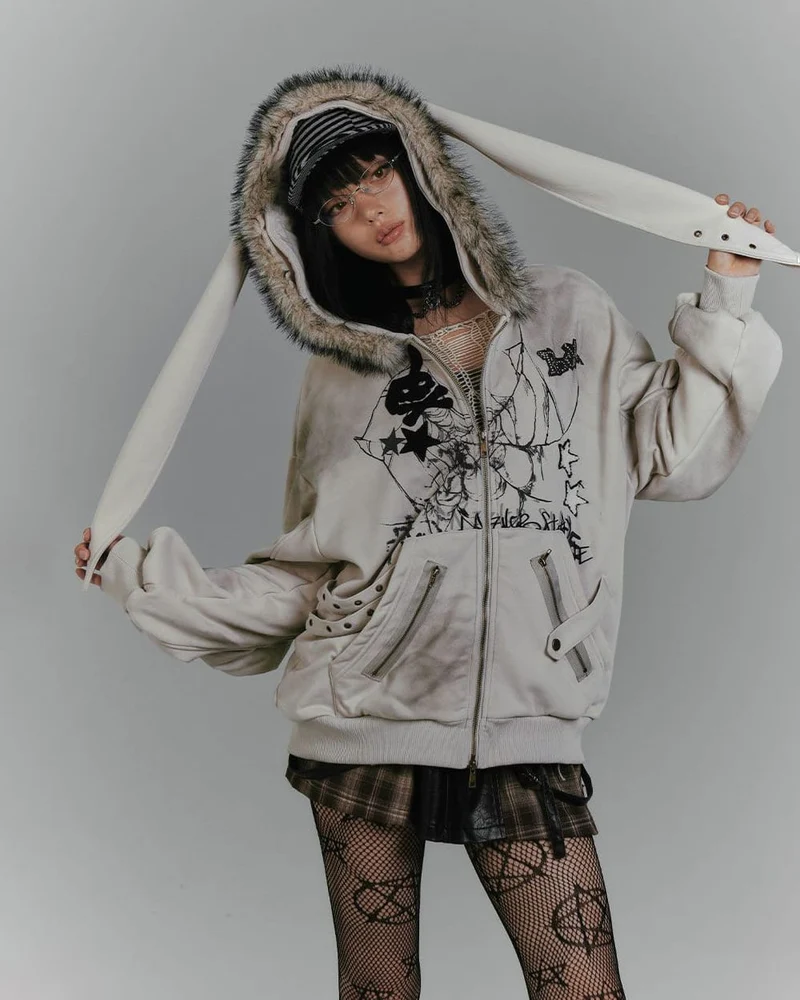 Vintage Bunny Hood Fleece Hoodie