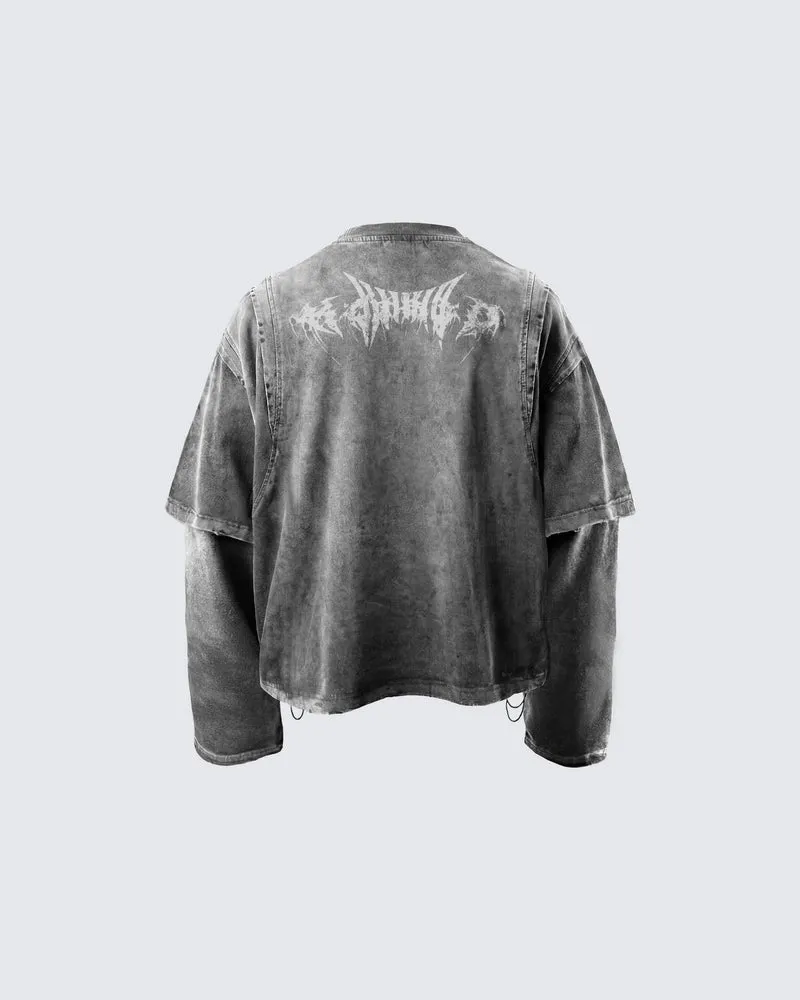 KIIKIO-Vintage Washed Layered Long-T-Shirt