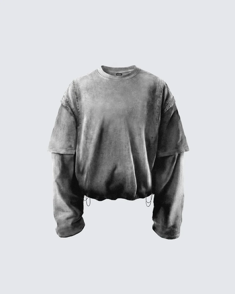 KIIKIO-Vintage Washed Layered Long-T-Shirt