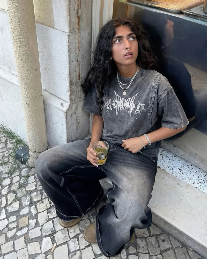 KIIKIO-Washed Vintage Graphic T-Shirt