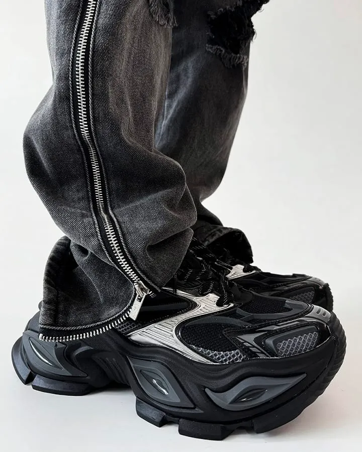 Chunky Black Platform Height-Increasing Sneakers