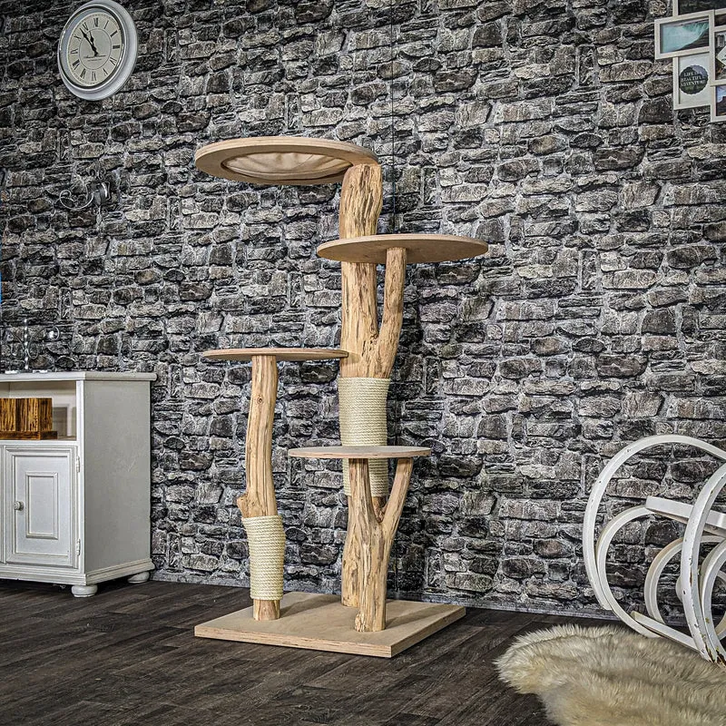 Naturkratzbaum 4055 Kratzbaum Natur Holz Design 145 cm hoch Katzenbaum