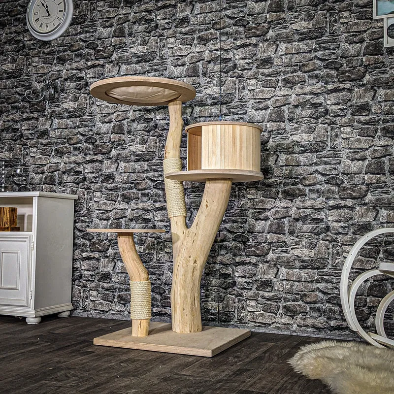 Naturkratzbaum 4054 Kratzbaum Natur Holz Design 135 cm hoch Katzenbaum