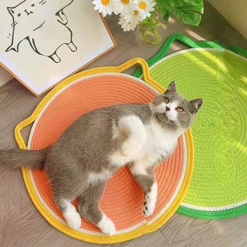 Kratzbrett Katzenform Katzenmatte, Runde Katzenliege, 50 x 50cm, Weiche Baumwolle, Ideal zum Schlafen für Ihre Katze