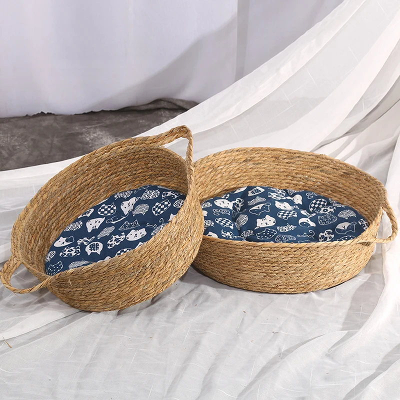 Katzen Kratzpappe, Rattan Katzenbett Weben, Hochwertige Pflanzenfasern, Geeignet für alle Jahreszeiten, Zufällige Farbe