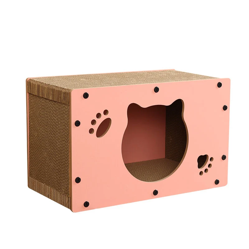 Kratzbrett für Katzen, Rosa Quader Wellpappe Katzenbett, 48 x 25 x 30 cm, Ausruhen und spielen