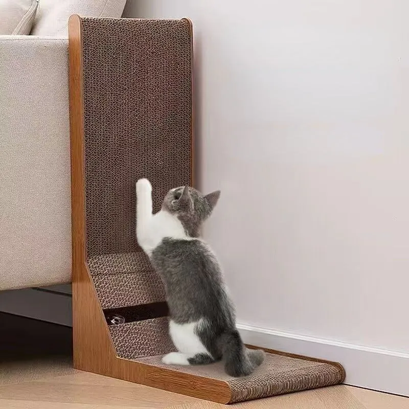 Kratzpappe Katze, Kratzmöbel, L-förmige Kratzfläche für Katzen aus robustem Wellpappmaterial, Platz sparen