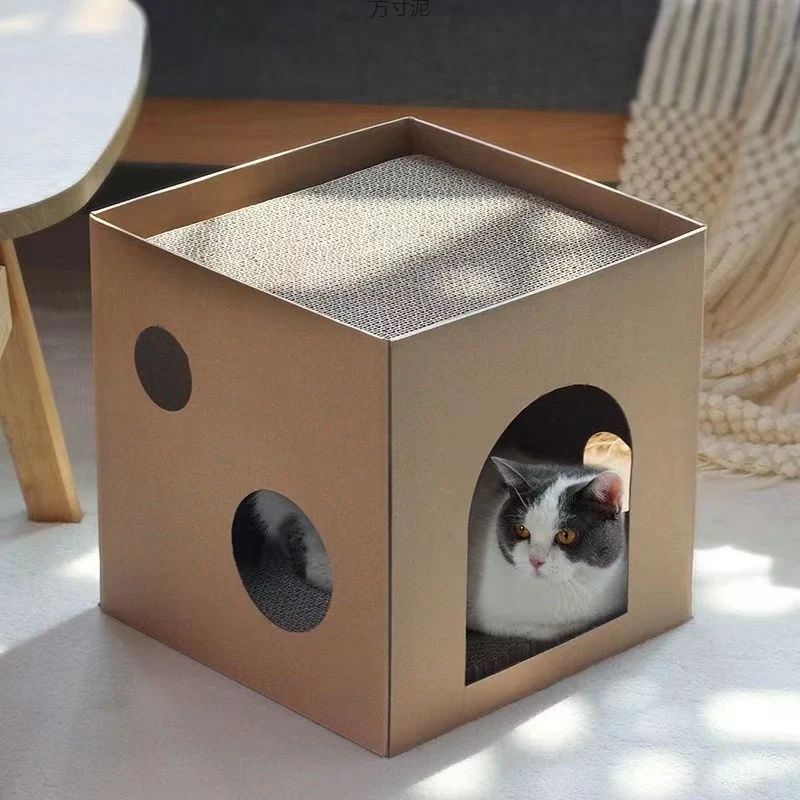 Kratzbrett für Katzen, Pappe, Quadratisches Extra groß, langlebig Wellpappe, Katzenhöhle spielen und Ausruhen
