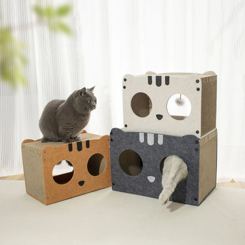 Kratzpappe für Katzen, Interaktives Katzenspielzeug, Karton-Squirrel Design, Standfestes Doppelstöckiges