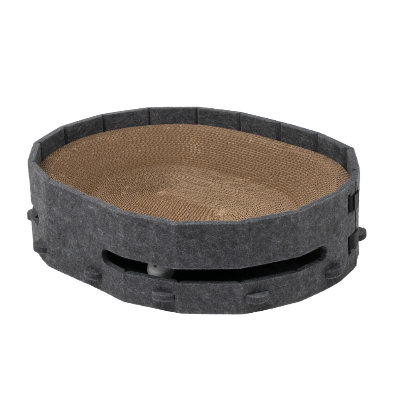 Katzen Kratzbrett, Katzenbett Rundes Wellpappe mit Grauem Filzrand, langlebiges zum Spielen und Entspannen