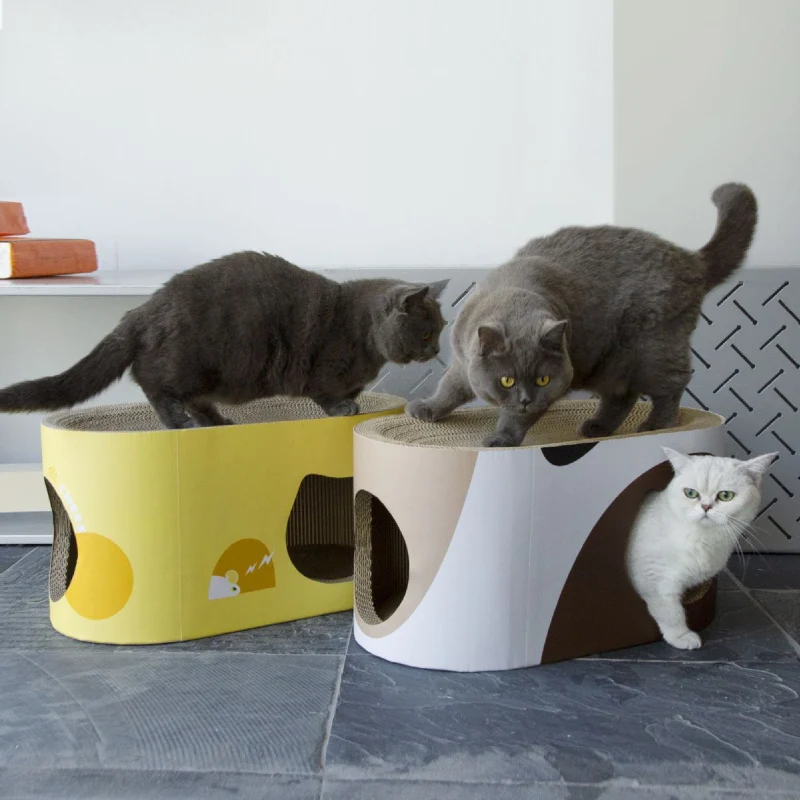 Kratzbrett für Katzen, Doppellagiges ovales Katzenkratzbrett, Katzentunnel und Katzenbett, 57 cm große gewölbte Oberfläche
