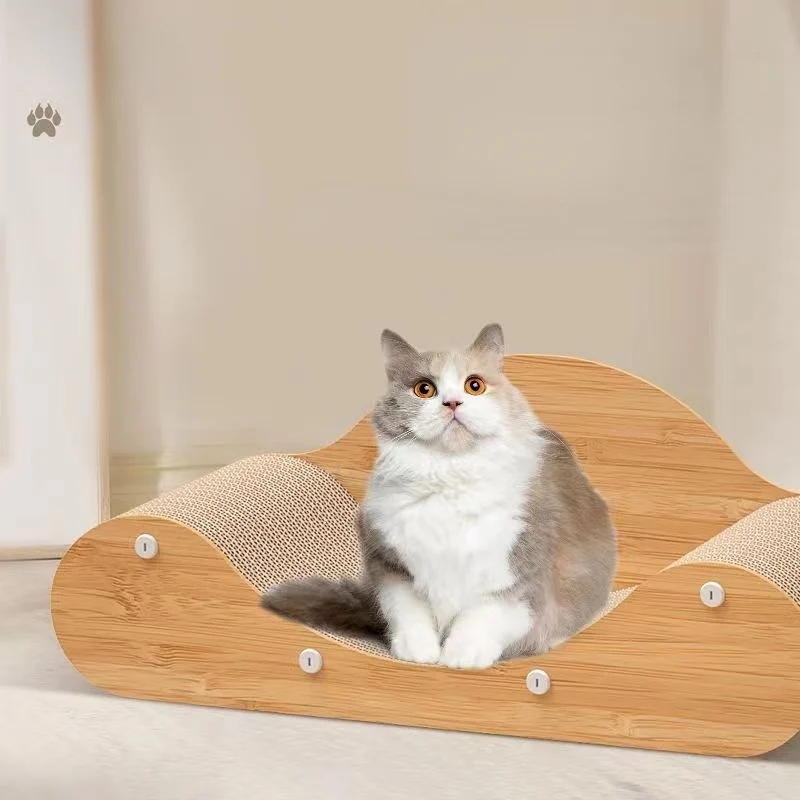 Katzen Kratzbrett U-Design, 60 x 24 x 23cm Katzen mit Ruhefläche, Katzenmöbel mit Anti-Rutsch-Basis für Spiel und Entspannung