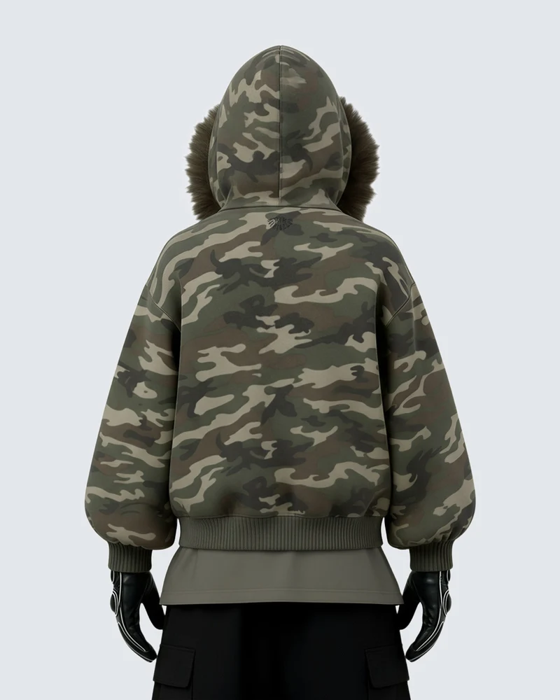 Camouflage Fur Collar Cotton Jacket