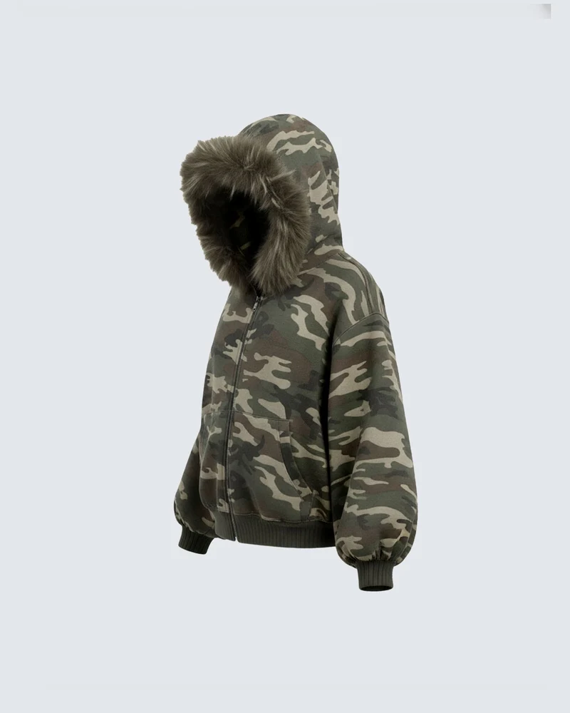 Camouflage Fur Collar Cotton Jacket