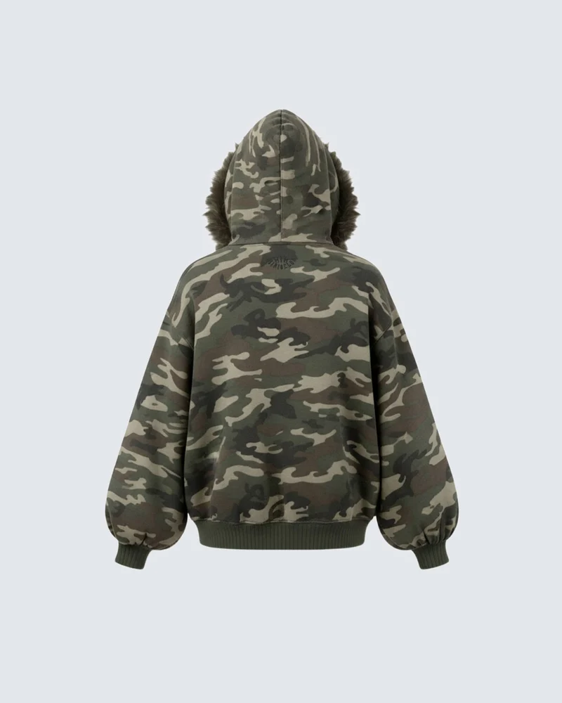 Camouflage Fur Collar Cotton Jacket