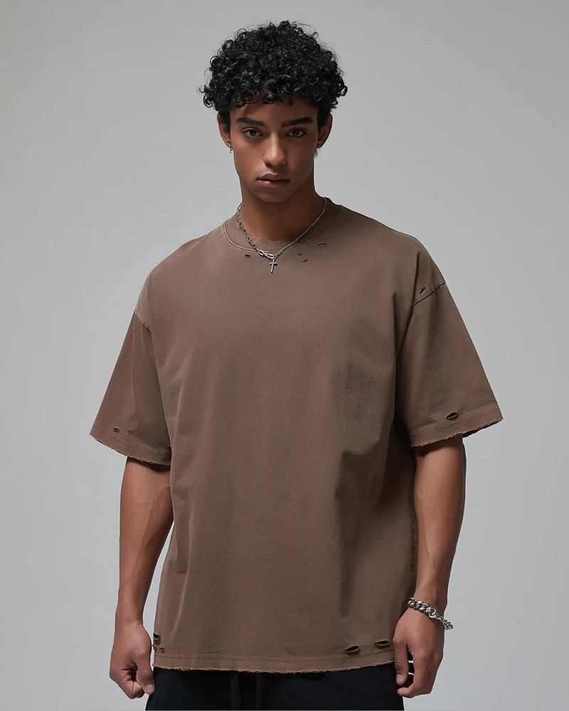 Street Fashion Distressed Short Boxy Tee