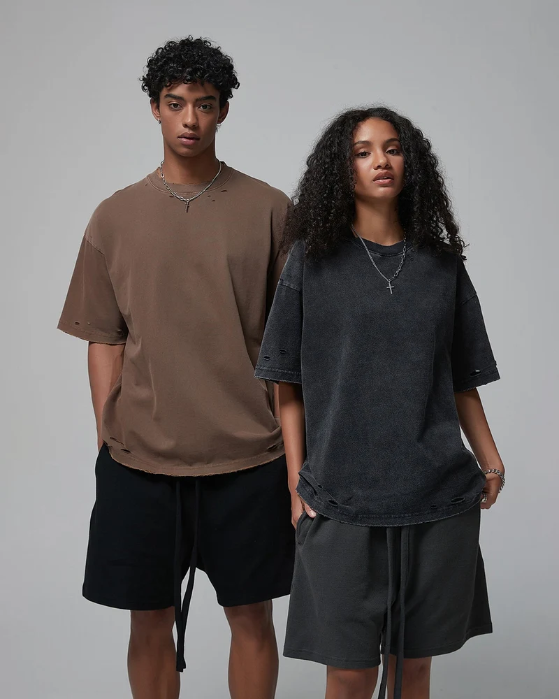 Street Fashion Distressed Short Boxy Tee