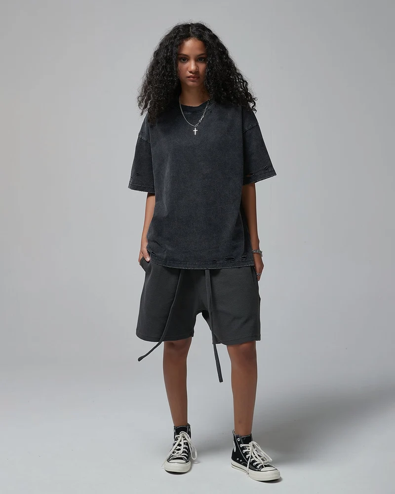Street Fashion Distressed Short Boxy Tee