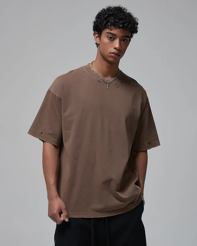 Street Fashion Distressed Short Boxy Tee