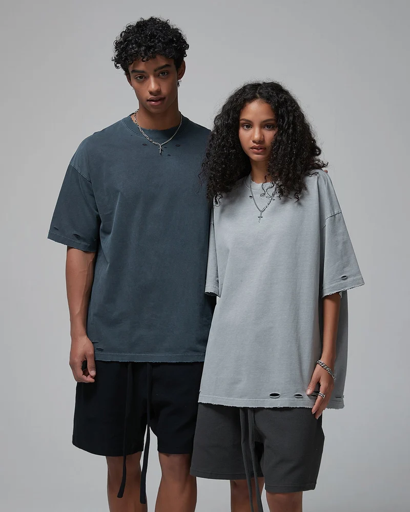 Street Fashion Distressed Short Boxy Tee