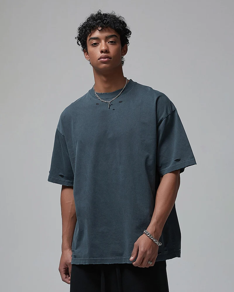 Street Fashion Distressed Short Boxy Tee