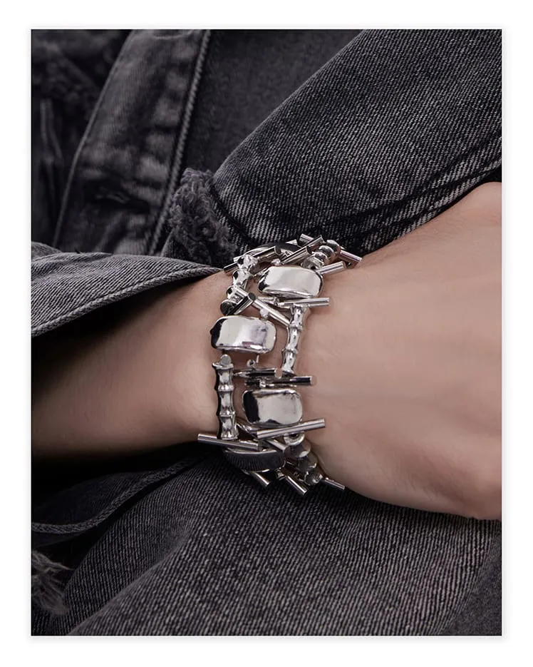 Futuristic Heavy Craft Unisex Punk Titanium Steel Bracelet