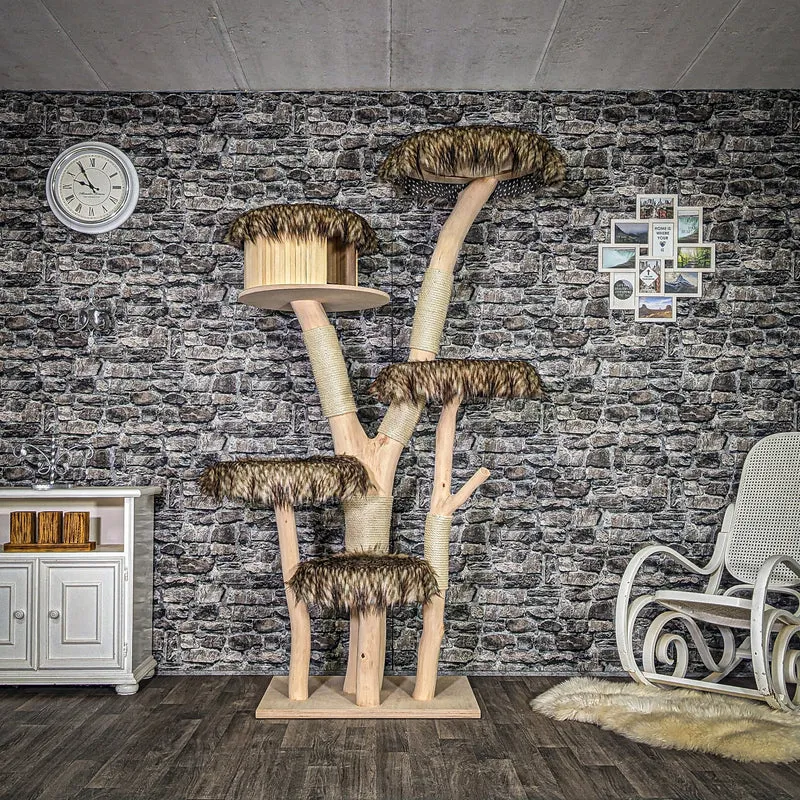 Naturkratzbaum 3995 Kratzbaum Natur Holz Design 205 cm hoch Katzenbaum