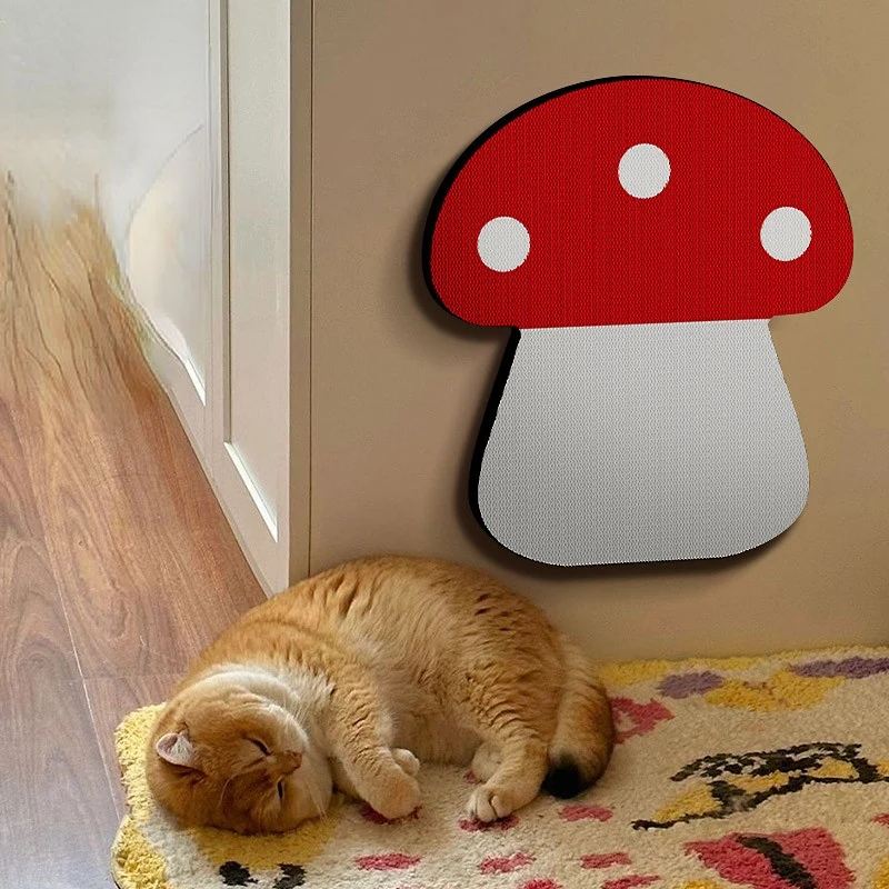 Kratzbrett für Katzen, roten Pilz Paste Wand Design, Dehnbar Kratzen, Kratzmatte aus Wellenpappe, Kratzsicher & langlebig